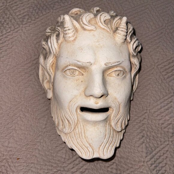 Satyr Mask Relief Wall Hanging Sculpture Handmade Plaster Artifact - Picture 9 of 11